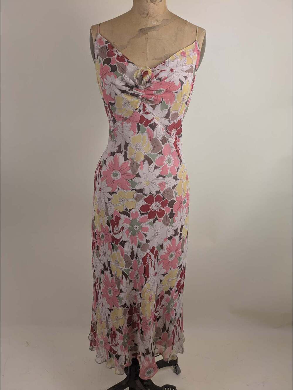 1990's Jill Stuart pink retro floral silk dress